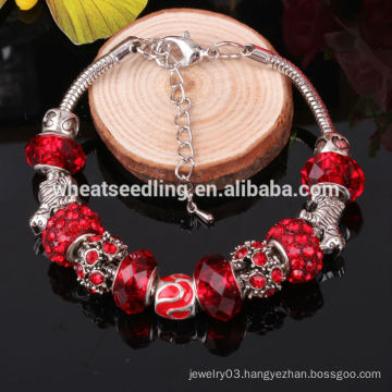 Bead bracelet wholesale bracelet china love charm 2014 popular silver handmade glass charm bead bracelet for Christmas gift